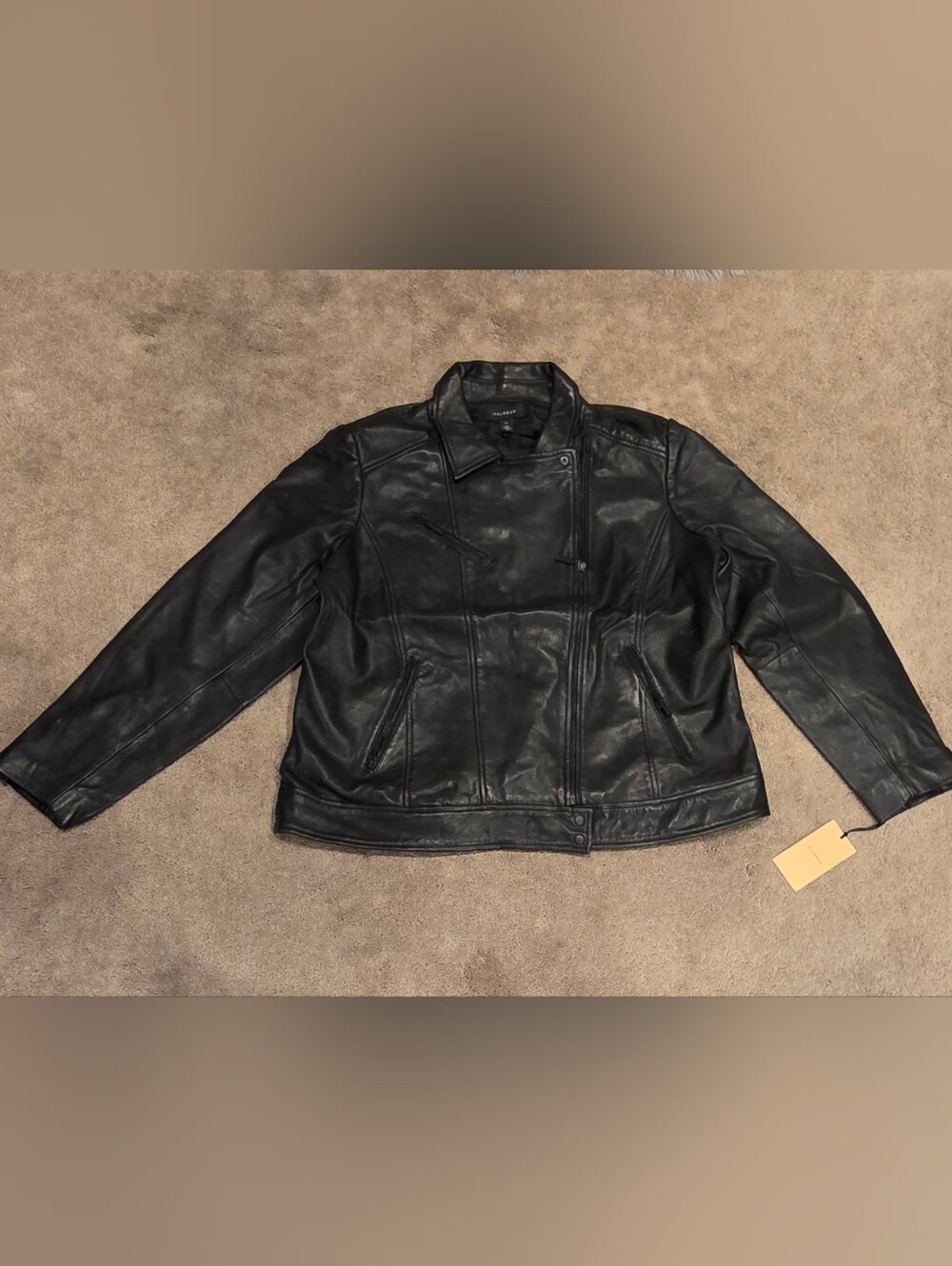 Halogen Wmn's Leather Black Jacket Size 1x - XLarge Motorcycle Style